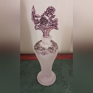 Stunning vintage Victorian style perfume bottle with pewter overlay